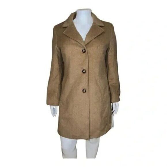 Calvin Klein Camel Single-Breasted Button Coat Wool Cashmere Blend Size 8 NWT - Picture 2 of 11